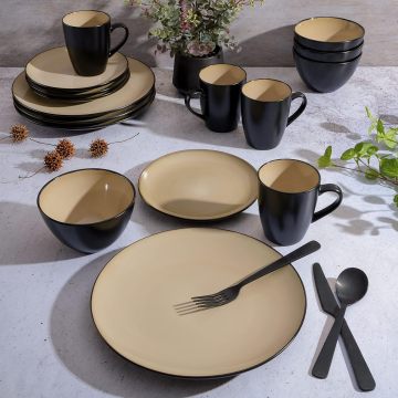 Gibson Soho Lounge 16-Pc Stoneware Dinnerware Set - Taupe Reactive Glaze