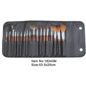 18pcs wood handle goat hair makeup tool set with PU pouch