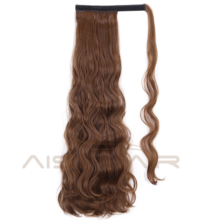 Aisi Hair Heat Resistant Synthetic Fiber Ponytail Hair Extensions Brown Long Wavy Pony Tail Clips In Hairpieces