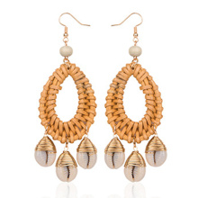 Boucles d&#39;oreilles pour femmes tissés à la main paille ovale ou cercle Shell Drop Dangle boucles d&#39;oreilles bohème boucles d&#39;oreilles légères géométriques Statem