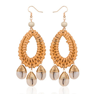 Boucles d&#39;oreilles pour femmes tissés à la main paille ovale ou cercle Shell Drop Dangle boucles d&#39;oreilles bohème boucles d&#39;oreilles légères géométriques Statem