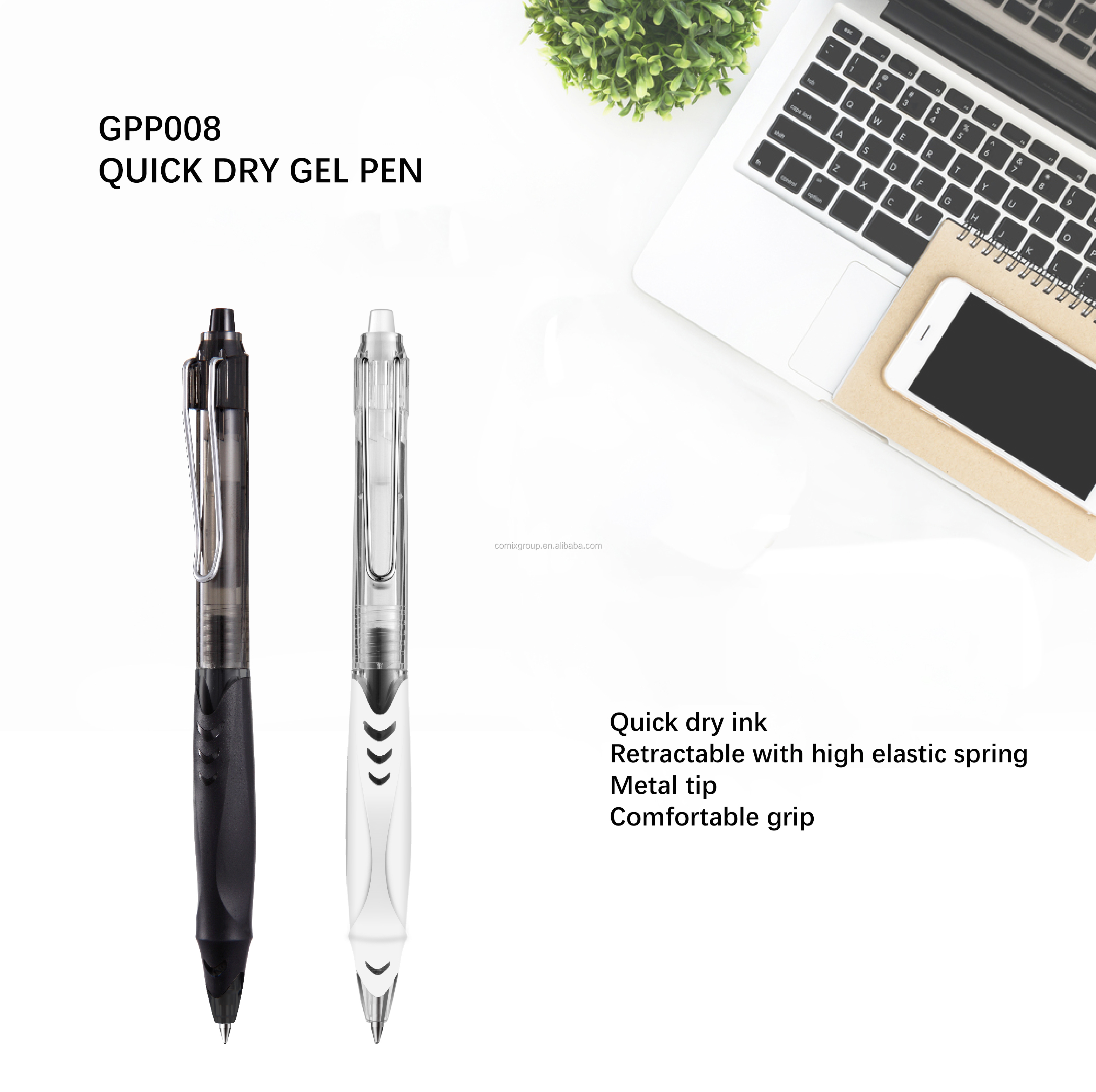 0.5mm extra fine point metal tip black retractable dry quick gel pen