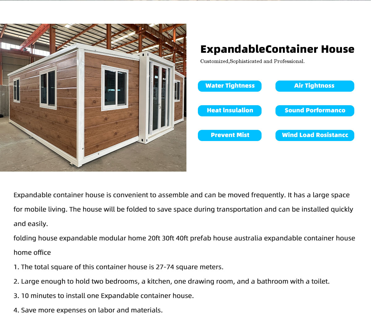 20ft Expandable Folding Container House - Steel Sandwich Panel Portable ...