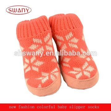 fashion colorful jacquard baby kids slipper socks,knitted kids slipper socks,baby shoe,faux suede sole socks shoe