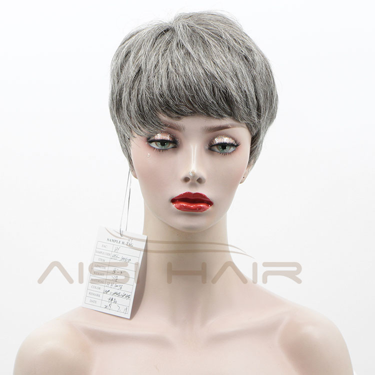 Aisi Hair New Design Cheap Vendor Short Pixie Cut Regular Wave Gray  Brazilian Hair For Black Women Human Hair Wigs