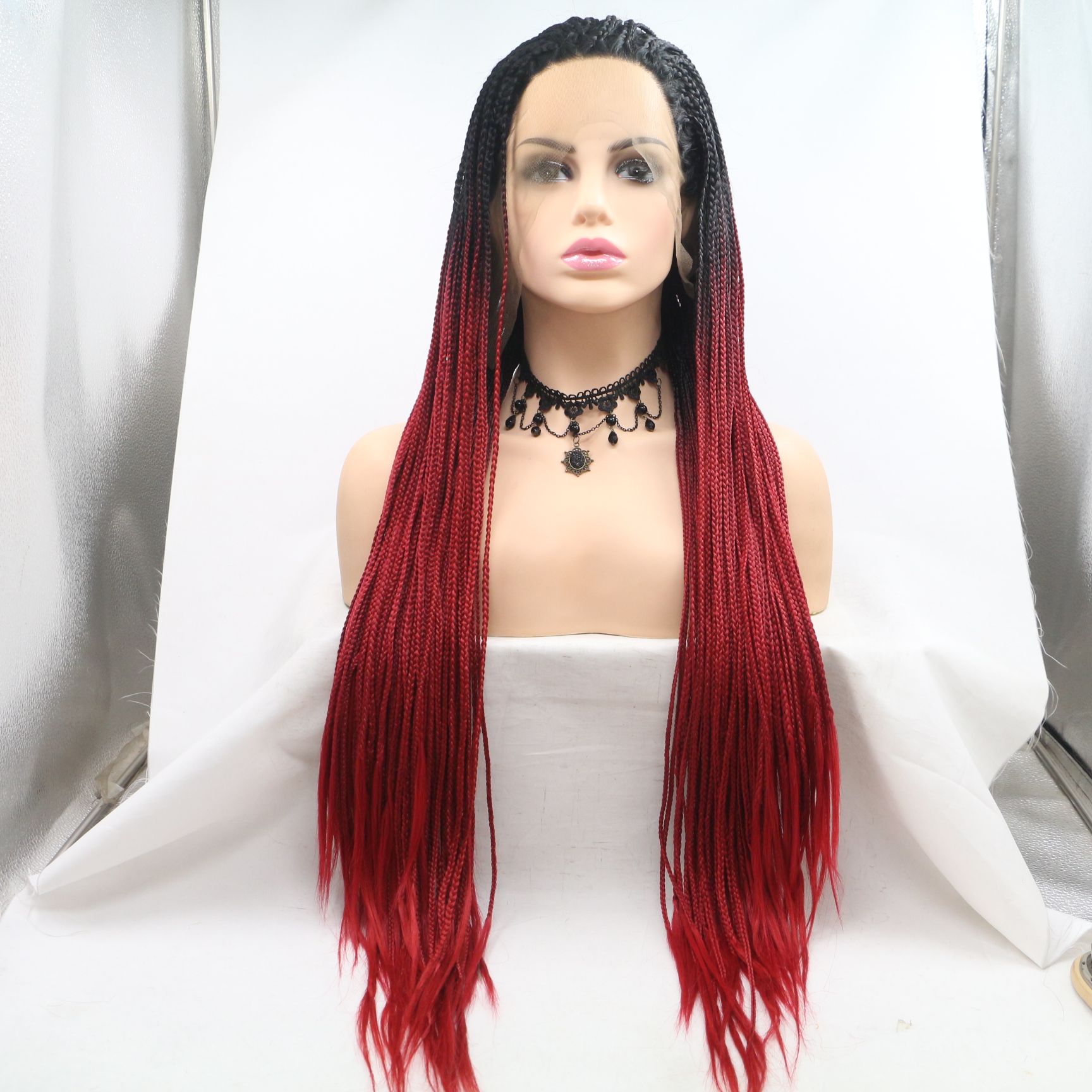 Braided Lace Front Wig African Glueless Box Braids Wig Synthetic Lace Braided Wig Baby Hair