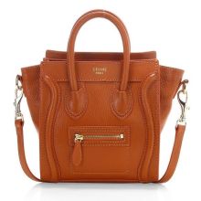 Mirror Image Inches Nano Orange Original Leather Celine Square Bag With Gold Hardware