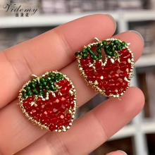 Beaded Strawberry Stud Earrings for Women