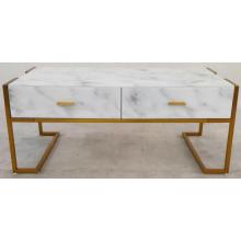 Table basse en métal avec verre en marbre blanc