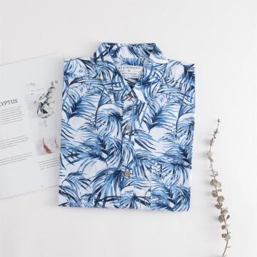 Men's Short Sleeve Plant Print Summer Shirt