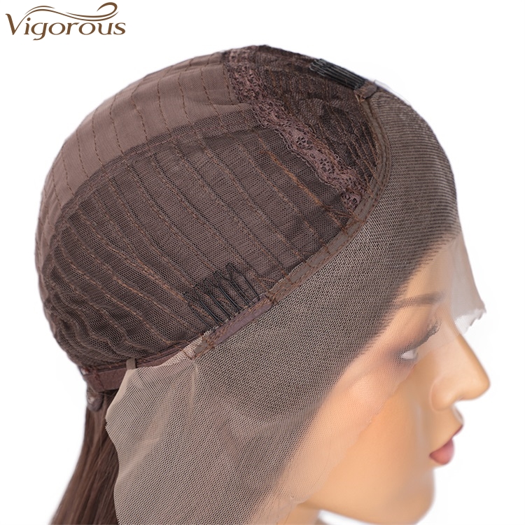 Vigorous High Temperature Top Quality Long Silky Straight Brown Wigs Middle Part Lace Frontal Wigs For White Women Wholesale