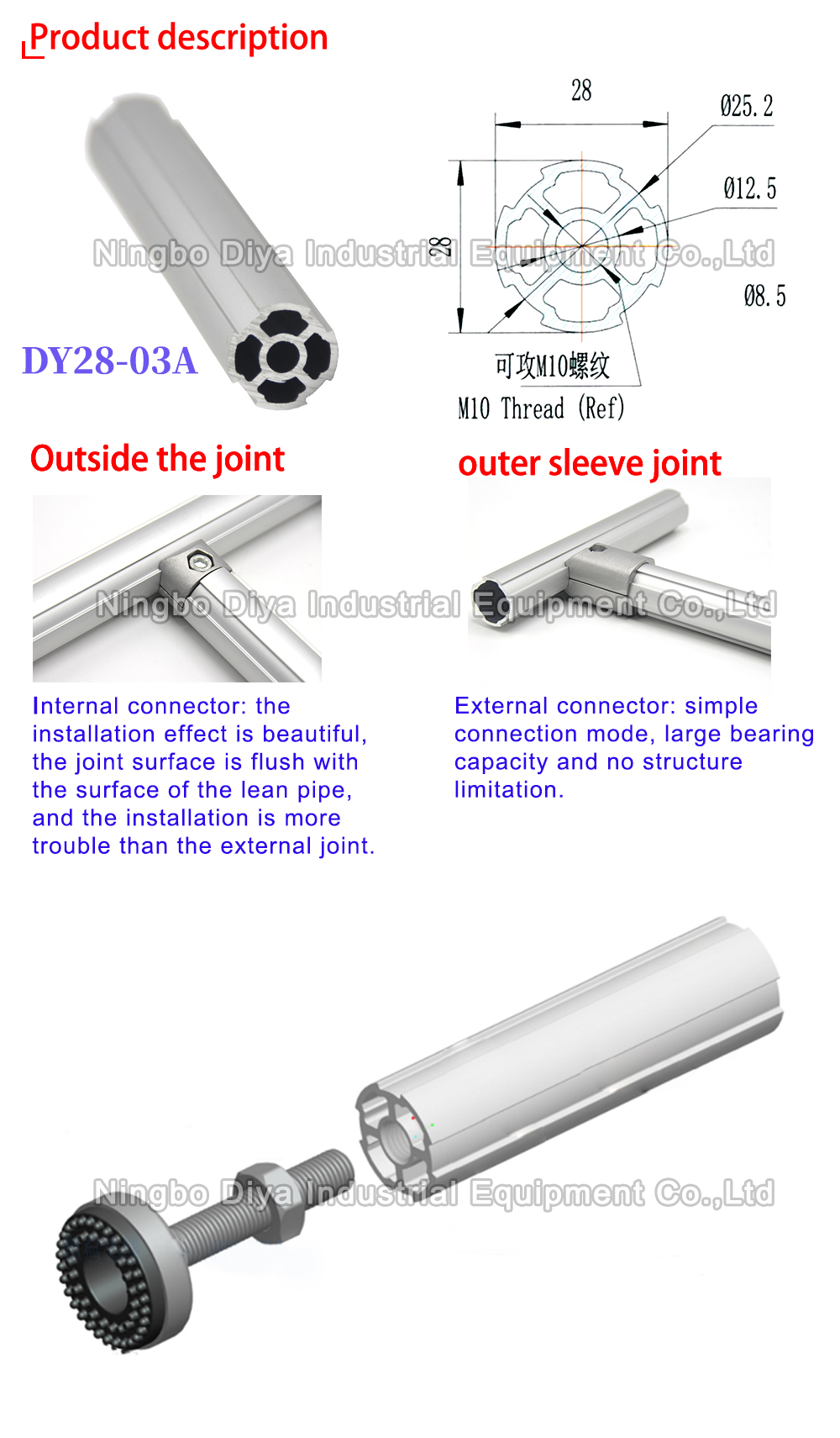 Industrial Assembly 28mm Strengthen Frame Pipe and Joint System Aluminum Alloy Lean Tube