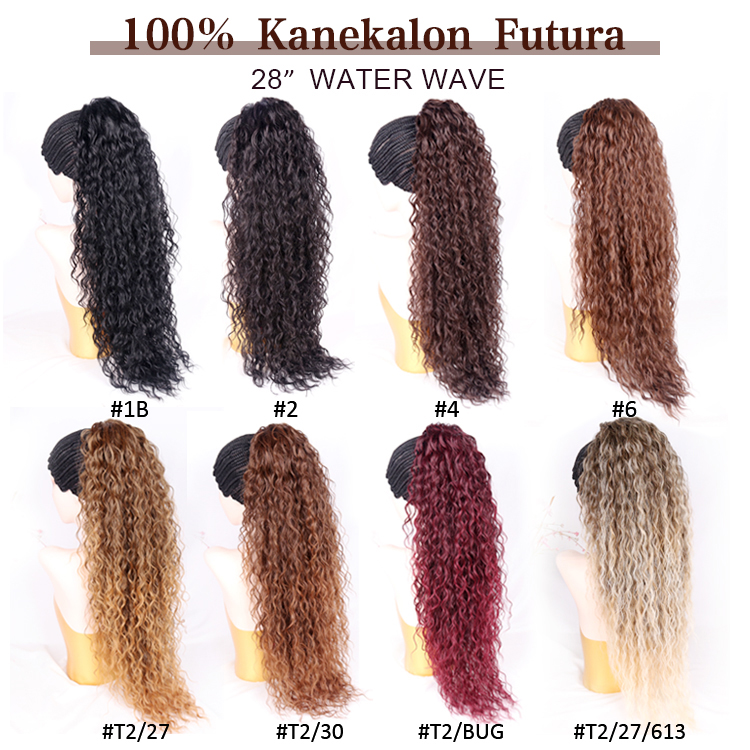 Julianna Wholesale 28Inch Kanekalon Fibre Straight Water Wave Hair Ready To Synthetic Hair Yaki Ponytails