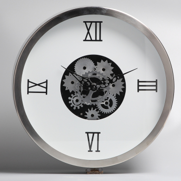 White Metal Hanging Clocks with Moving Gear