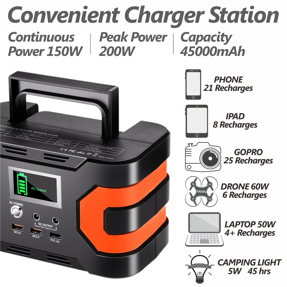 New 166Wh lithium battery mini home backup power system  mini portable Solar power generator