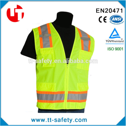 American Europe style polyester mesh high visibility lime green/yellow safety reflective jacket