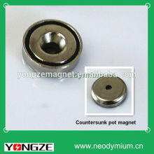 Powerful neodymium countersunk pot magnet.