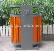 Outdoor wooden waste bin wooden and metal garbage container