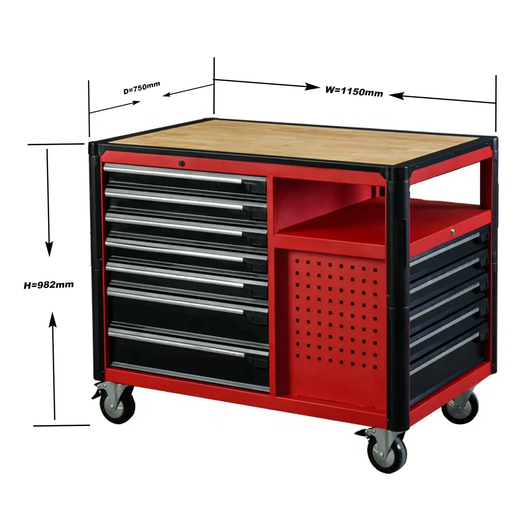 Goldenline 12 Drawers Garage Tool Storage Cabinet with Multifunctional Oak Top