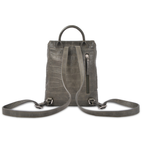 Minimalist Style Leather Backpack Croco Zipper Handle Bag