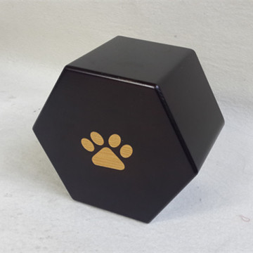 Hexagon wood paw print pet urns