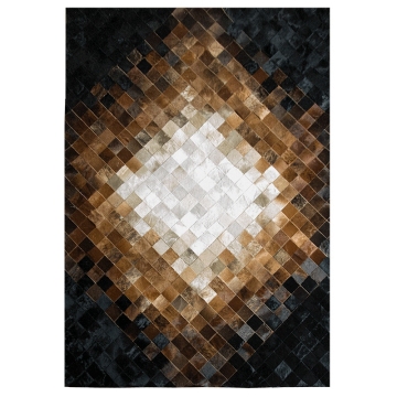 Luxury brown cowhide leather patchwork rug