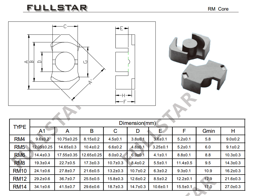 TDG RM6 TYPE Soft Magnetic Mn-Zn Ferrite Core TL13 Material