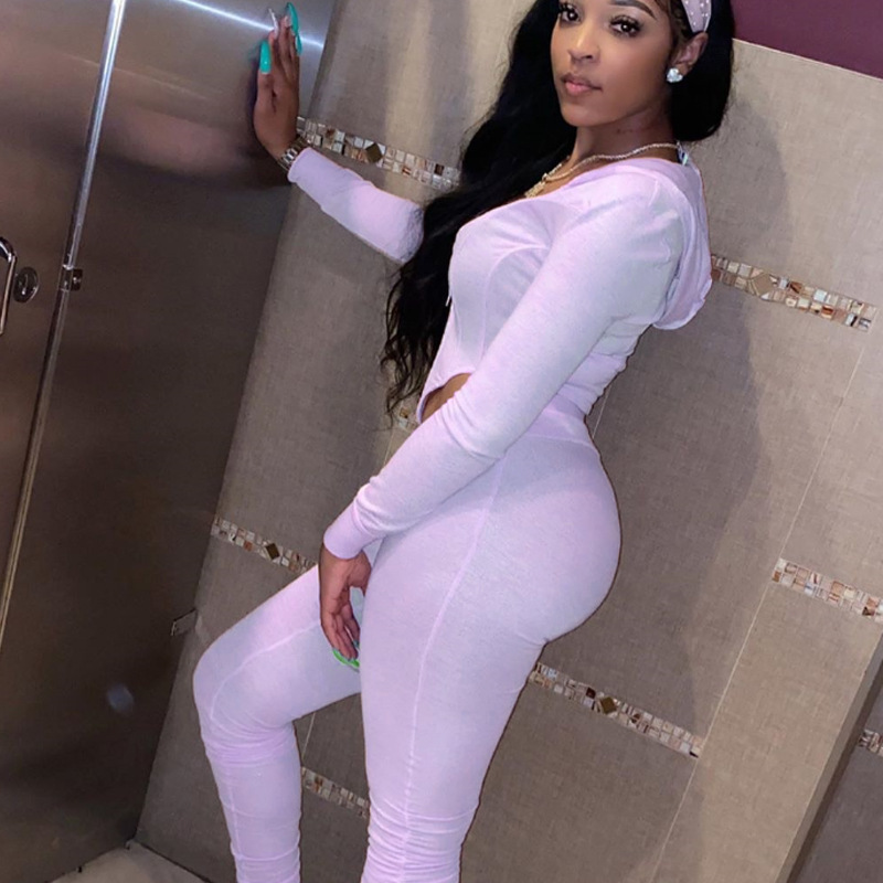 C7545 Latest 2020 Fall Sexy Two Piece Set Crop Tops Biker Short Sportswear 2 Piece Set Tracksuit Women Stacked Pants Sets