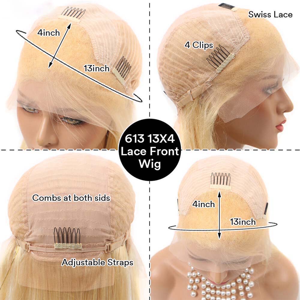 Wholesale 150% Density Platinum Honey Blonde 613 Straight Transparent Swiss Lace Frontal Wigs 13*4 Lace Wigs with Baby Hair