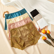 Wholesale Women's Plus Size Hi Cut Full Brief Panties with Lace Trim and Milk Protein Fiber for Period Use