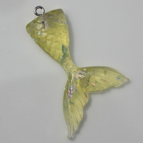 Cabochon con brillantini a coda di sirena in resina plastica da 44 mm / pendente con ciondolo con perline per collana con accessorio per la ricerca di gioielli con foro superiore da 3 mm