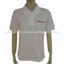 Women's polo-shirt with ribbed collar and cuff, placket with three buttons
