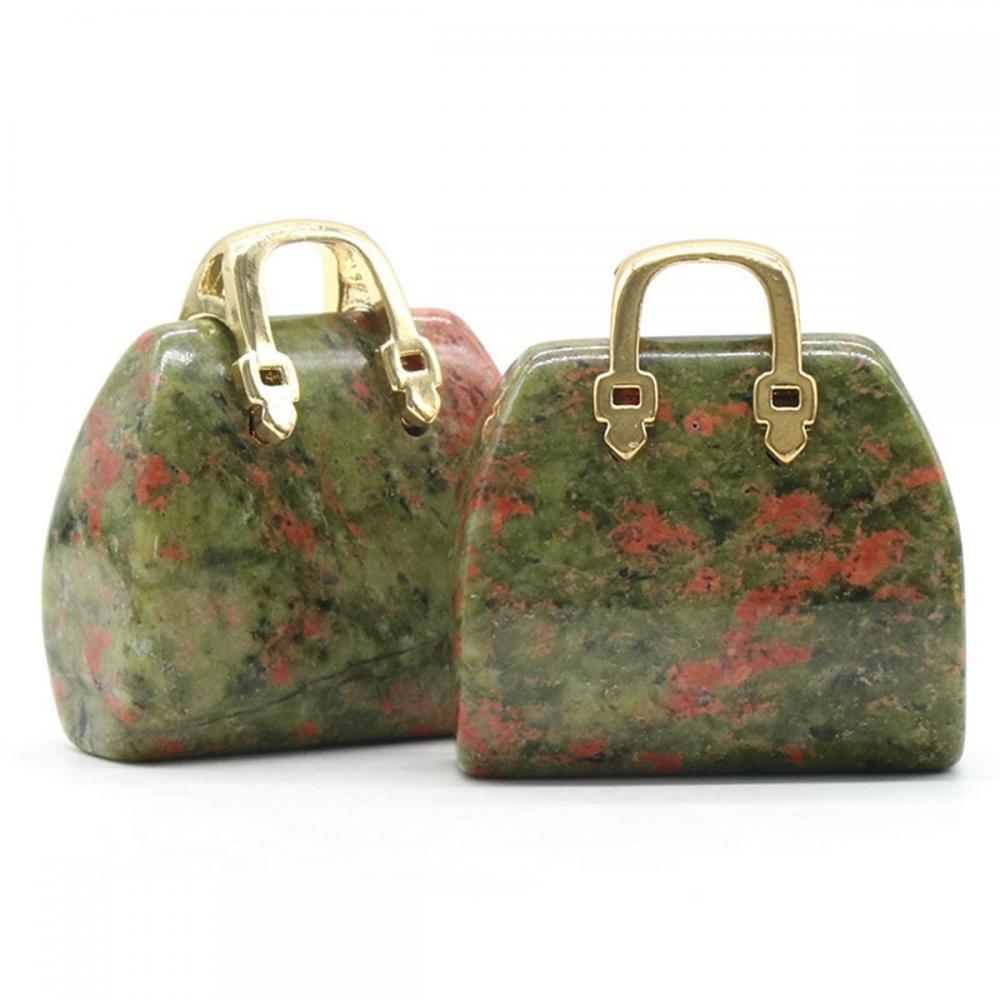 Gemstone Mini Dimbag Gulding Gold Натуральные каменные хрустальные сумки для рук подвески для изготовления ювелирных изделий DIY (около 25x27x11 мм)