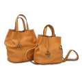 Leather Drawstring Bag Ladies Large Bucket Tote