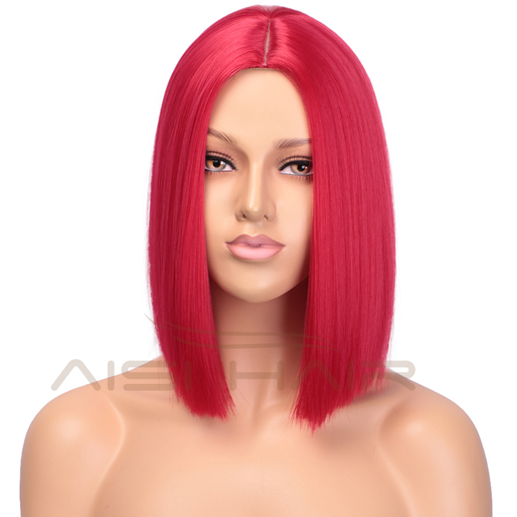 Synthetic Fiber Hair Straight Short Red Bob Hairstyle Wigs Heat Resistant For White Black Women Cosplay Party