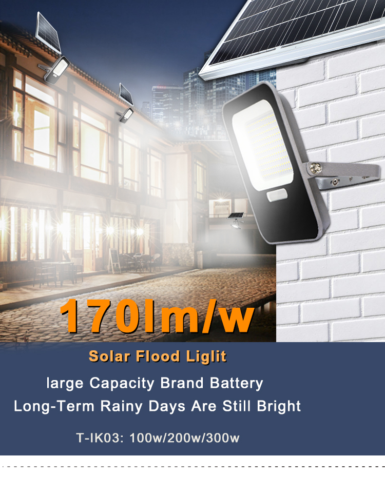 KCD Hot Aluminum Housing Wide Angle IP65 Waterproof Outdoor Floodlight 100 Watt 200 Watt 300 Watt Solar Led Flood Light