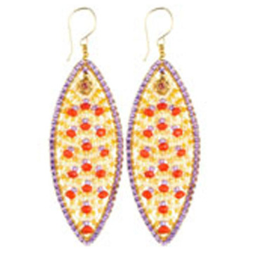 Leaf-shaped drop earring with orange crystal decorated