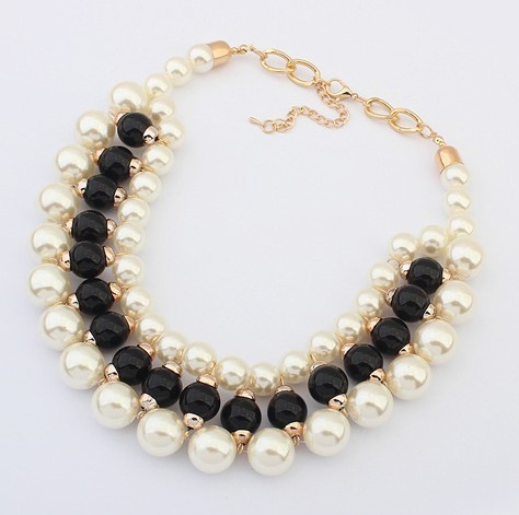 Punk Design Fashion Gold Metal Thick Chains White Imitation Pearl Beads Choker Necklaces beaded jewelry wholesaler