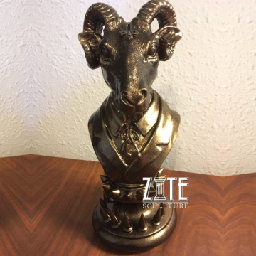 Home indoor decor art metal bronze goat head bust statue