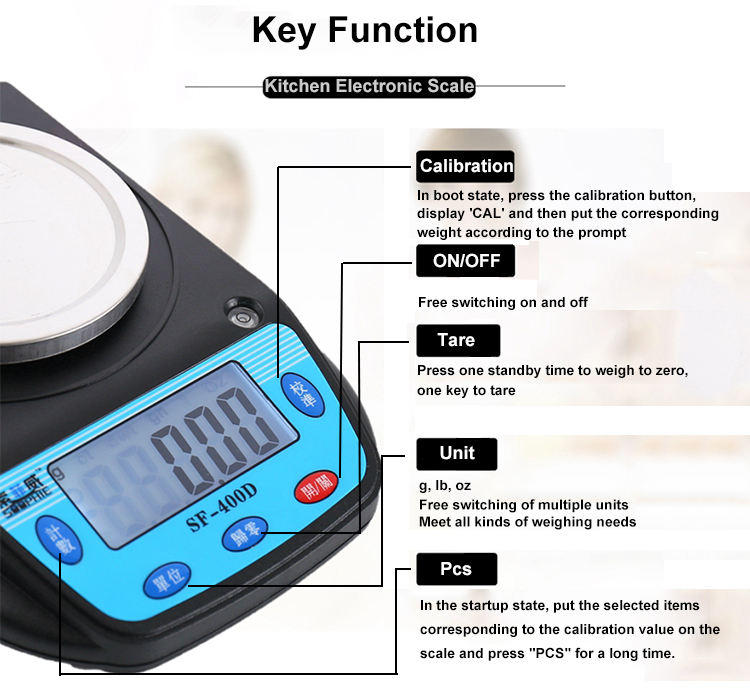 Analytisk Balance Laboratory Electronic Digital Scale SF-400D Kitchen GSM Viktskala