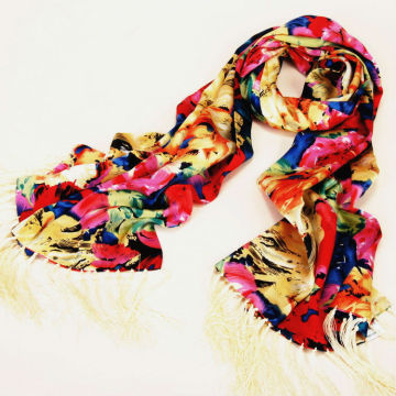 Reversible Famous Brands Fringed Silk Scarves Shawls Flower Printed