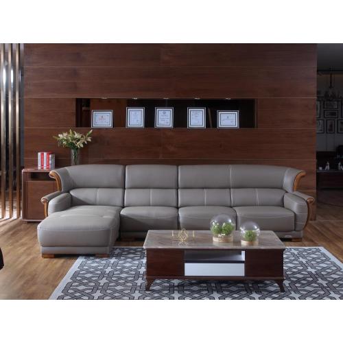 Grey Leather Sofa with Chaise