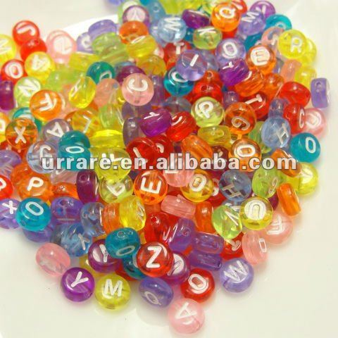 Plastic Letter Flat Round Transparent Beads