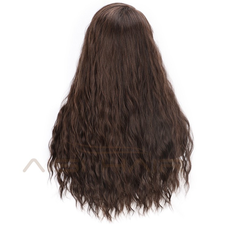 Aisi Hair Brown Color Lace Part Heat Resistant Synthetic Hair Wigs with Bangs Long Wavy Side Part Wigs for Black Women