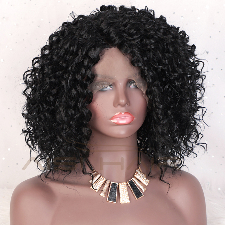 Aisi Hair Hign Quality Short Bob Kinky Curly Natural Black Wig Afro Deep Curly Synthetic Hair Lace Frontal Wigs For Black Women