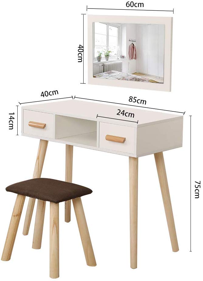 Desk Dressing Table with Mirror and Stool 