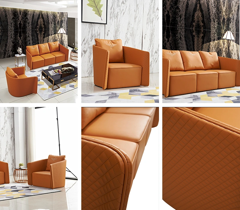 Factory Straight Hair Pana Embroidery Leather Living Room Sofa Chair in The Lobby