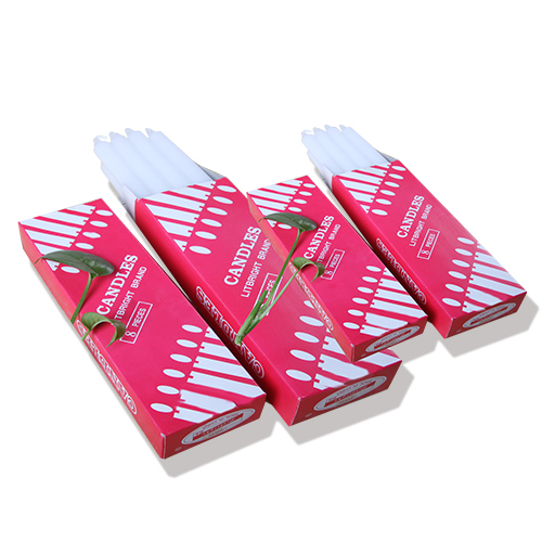 White household candle with red box packaging White household candle with red box packaging
