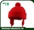 red plain earflap beanie hat with top ball
