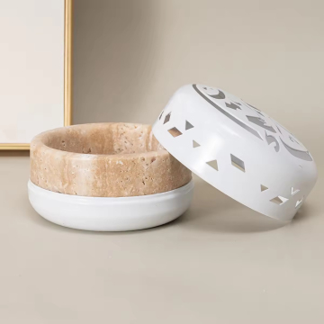 Unique Arabic Design 100% Natural Marble & Travertine Mabkhara, Bakhoor Jar with Arabic Calligraphy for Oud